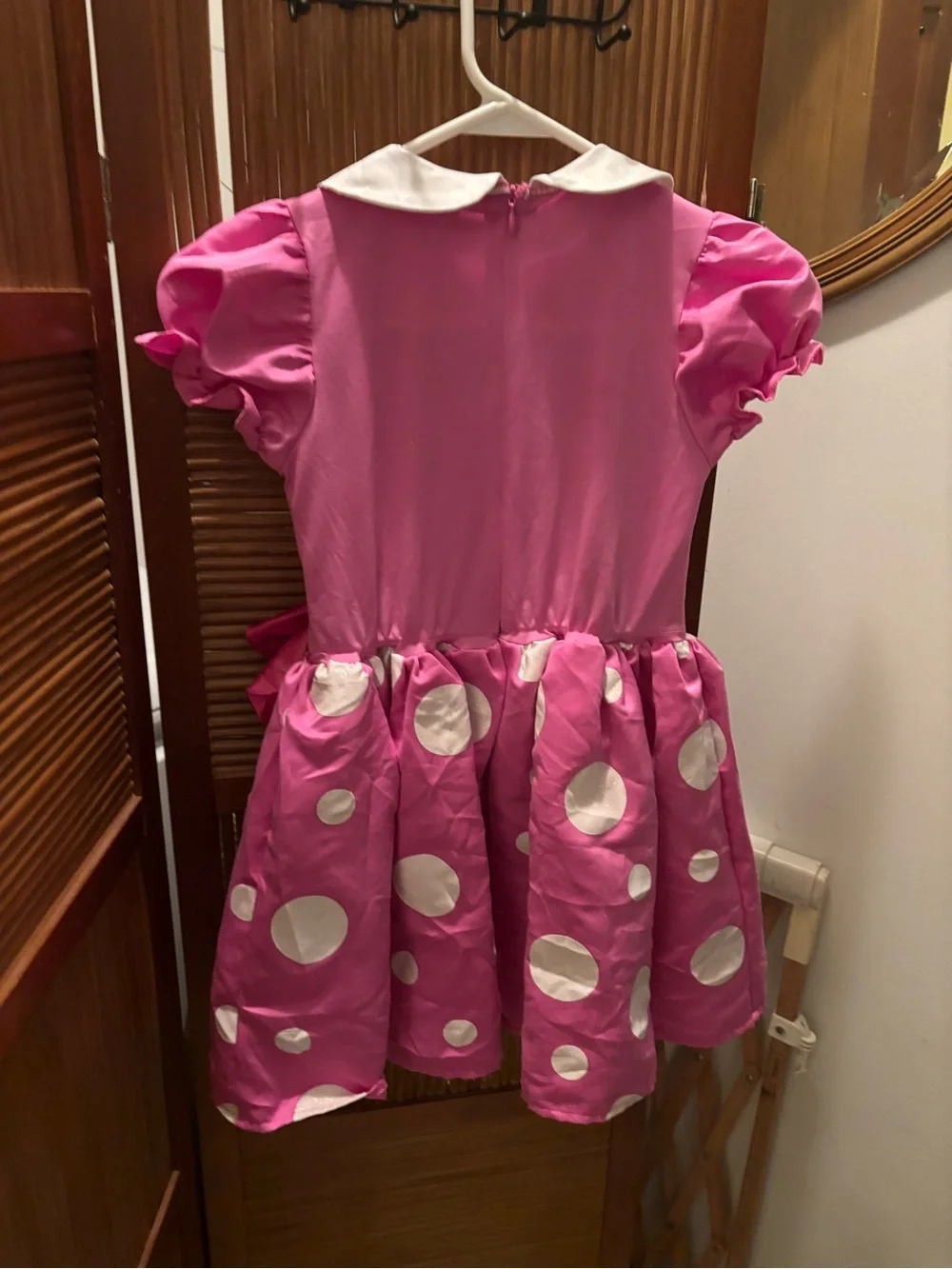 Minnie Disney Pink Polka Dot Girls Costume Dress with White Collar